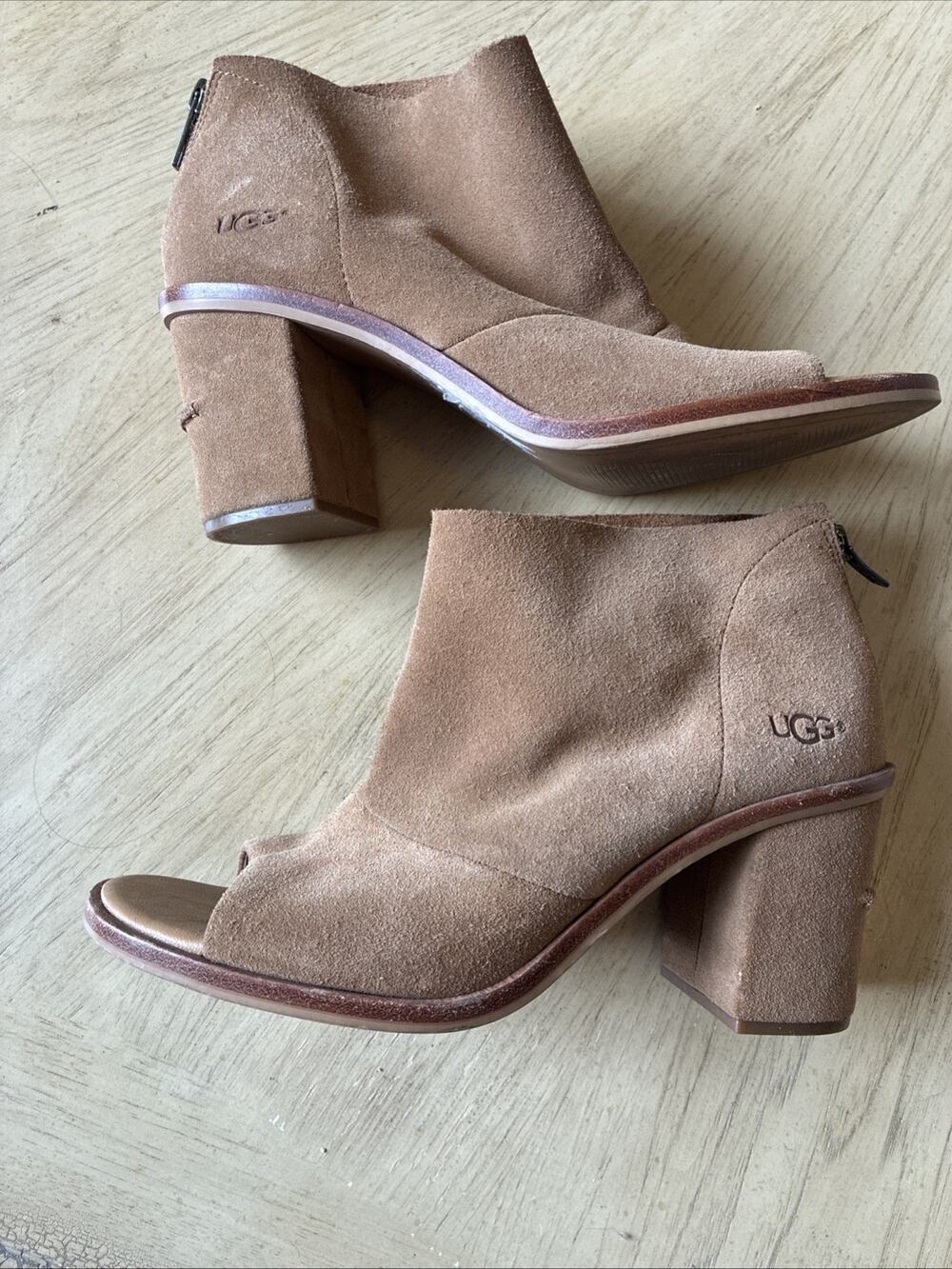 UGG Ginger Open Toe Suede Leather Ankle Boots Size 8.5 EUC Classic Boho Retro